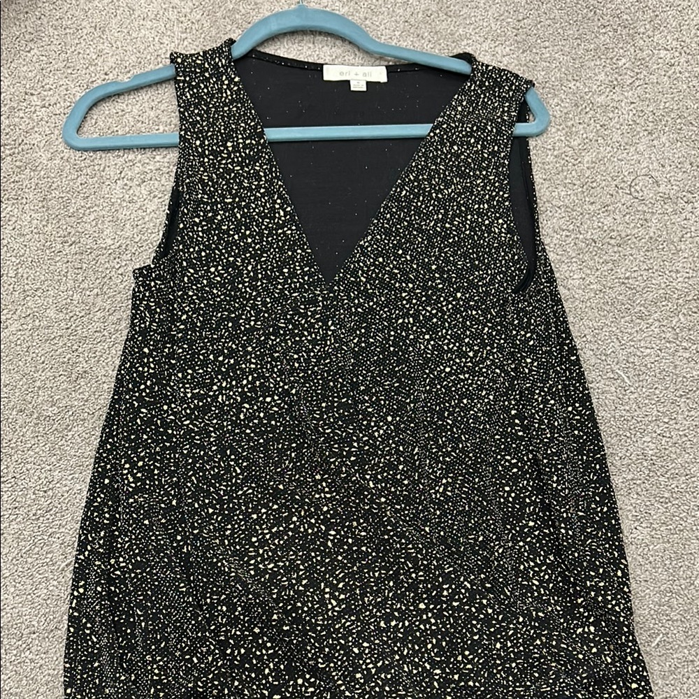 Anthropologie Eri + Ani Black and Gold Sequin Wrap Tank Top